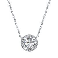wholesale S925 Sterling Silver Cross-Border One-Carat Round Bezel-Set Simulated Diamond Ocean Star Pendant Necklace Women's Collarbone Chain-White gold DY190031 chain length 38+6cm
