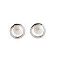 wholesale S925 Sterling Silver EB728 Korean-style Minimalist Geometric Hollow Circle Freshwater Pearl Earrings for Women-0-4
