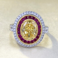 wholesale S925 silver with imported high-carbon diamonds, Zhuozhifan new 7*9mm yellow diamond St Petersburg wealth-attracting ring-R923 Oval Yellow Diamond No. 8