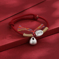 wholesale 999 Silver Auspicious Wealth-Bell Bracelet for Women, Year of the Snake, Handwoven Couple's Red String Rope Bracelet-Lucky bell bracelet
