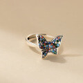wholesale S925 Sterling Silver Artistic Vintage Niche Design Exquisite Minimalist Colored Diamond Butterfly Ring R02666-0-2