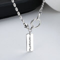 wholesale S925 Sterling Silver Olive Chain Link Side Pendant Rectangular Plaque Letter Necklace Elegant Light Luxury Style Women's Collarbone Chain-0-3