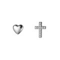 wholesale S925 silver asymmetrical heart-shaped cross stud earrings with diamonds, couple style jewelry E2694-0-4