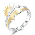 wholesale S925 Sterling Silver High-end Designer Adjustable Open Ring with Naturalistic Sun and Sunrise Design-0-4