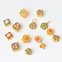 wholesale Metal sand gold dragonfly eye hollow micro-set pearl spacer bead pendant square horizontal string handmade DIY beadwork antique jewelry-264#