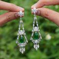 wholesale 925 Silver Gold-Plated Earrings with High Carbon Muzo Green Pear-Shaped Cabochon Antique Edwardian Versatile Jewelry for Women-0-2