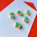 wholesale S925 silver gold-plated with inlaid natural turquoise butterfly accessory DIY bracelet necklace bead spacer pure silver-0-2