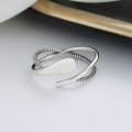 wholesale S925 Sterling Silver Irregular Geometric Woven Line Open Ring Simple Fashion Korean Style Minimalist Ring-0-1