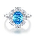 wholesale S925 Sterling Silver Sky Blue Oval Solitaire Diamond Ring for Women, Wedding Ring, High-End Banquet Ring Wholesale-0-6