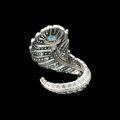 wholesale 925 Silver Gold-Plated Ring with High-Carbon Diamonds, Feather Design, Aquamarine, High-End Jewelry, Versatile Accessories, Women's Style Ring-0-3