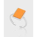 wholesale S925 Sterling Silver 929 Small Niche Unique Original Design High-end Geometric Square Inlaid Orange Turquoise Ring for Women-0-0