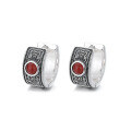 wholesale S925 Sterling Silver Retro Craft Floral Design Inlaid with Southern Red Agate Ear Clasp Trendy Earrings-0-4