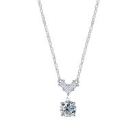 S925 Silver Moissanite V Letter Necklace for Women-S925 sterling silver with white moissanite  925 sterling silver