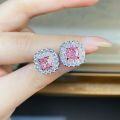 wholesale S925 Sterling Silver Pink Sakura Full Diamond Square Stud Earrings, Versatile and Elegant Silver Jewelry Wholesale-0-4