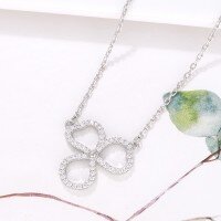 wholesale 925 Silver Maker's Hollow Out Full Diamond Clover Necklace, Versatile Sexy Elegant High-End Texture Collarbone Chain-Trefoil Necklace--White Gold>925 Silver