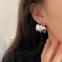 wholesale S925 Sterling Silver Korean Geometric Earrings for Women, New Design, Unique and Heavy Work Earrings-Sterling silver