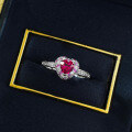wholesale S925 Silver New Style 5*5mm Pigeon Blood Red Heart Full Diamond Ring with Berry Sweetness, Playful and Cute Design-0-3