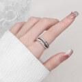 wholesale S925 Sterling Silver with Vintage Finish, Korean-style Irregular Geometric Tin Foil Texture, Trendy Unisex Open Ring-0-3