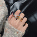 wholesale S925 sterling silver irregular multi-layer twisted cross open ring ins minimalist versatile trendy index finger ring for women-0-1
