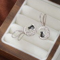 wholesale 925 Sterling Silver Cross-Border European and American Two Small Cats Hollow-Out Moon Earrings, Niche Design New Arrival High-End Earrings-0-3