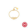 wholesale S925 Sterling Silver Bow Zirconia Ring, Adjustable Chain Open Knuckle Finger Ring for Women-0-0