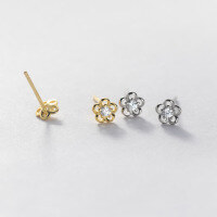 wholesale S925 Sterling Silver Diamond-Inlaid Five-Petal Flower Hollow-Out Ear Studs Ins Style Minimalist Design Earrings M03444-S925 silver pair gold 925 silver