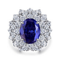 wholesale S925 Sterling Silver with High-Carbon Diamonds, European and American Fine Craftsmanship Micro-Set 6-Carat Lab-Grown Sapphire Ring for Women, Wholesale from Single Piece-Platinum US size 8#