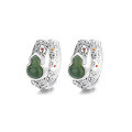 wholesale S925 Silver Retro Fashion Green Gourd Hetian Jade Hollow Floral Ancient Style Trendy Earrings Ear Clips-0-4