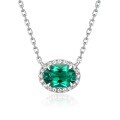 wholesale S925 Silver Cross-Border Exclusive Oval Lab-Grown Emerald Necklace, Minimalist Retro Style, Colored Gemstone Collarbone Chain-0-5