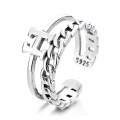wholesale S925 Sterling Silver Korean Style Double-Layer H Letter Interlocking Chain Design Trendy Streetwear Versatile Ring-0-3