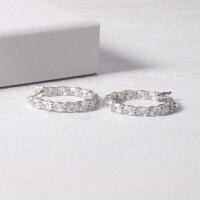 wholesale S925 Sterling Silver Cultivate Ruby Unique Personality Zircon Earrings European and American Style Internet Celebrity Hoop Earrings-White zirconium earrings 925 silver