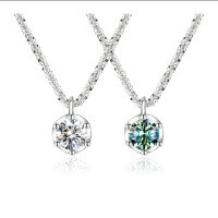 S925 Sterling Silver Moissanite Iridescent Rapeseed Chain Necklace-(1 carat) Set with green moissanite  925 silver