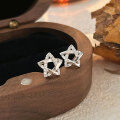 wholesale Sterling Silver S999 Minimalist Hollow-out Five-point Star Ear Studs for Women, Small and Exquisite, Light Luxury, Fashion Versatile Earrings, Sweet Style-0-0
