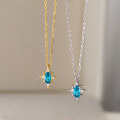wholesale S925 Sterling Silver Mini Pendant Necklace Sweet Ins Style Small Sky Blue Diamond Eight-Pointed Star Necklace Y02080-0-0