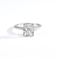 S925 Sterling Silver Women's Cross-Border Ring with Large Radiant Moissanite-3-carat moissanite (Radiant 7*9mm)  No. 6