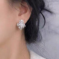 wholesale Sterling silver plated with white gold, diamond-studded three-dimensional floral earrings for women, luxurious and elegant style earrings-0-3