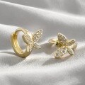 wholesale S925 Sterling Silver Micro-Inlaid Zircon Butterfly Hoop Ear Clasp, Small Fresh Pastoral Style Niche Design Earrings-0-2