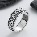 wholesale S925 sterling silver antique matte polished process six-word mantra unisex ring ethnic bohemian style-0-1