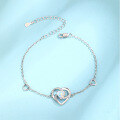 wholesale 925 Sterling Silver European and American Cross-Border Opal Gemstone Heart-Shaped Bracelet for Women, Minimalist Luxury Small Brand High-End Accessory-0-0