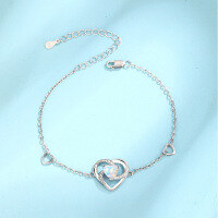 wholesale 925 Sterling Silver European and American Cross-Border Opal Gemstone Heart-Shaped Bracelet for Women, Minimalist Luxury Small Brand High-End Accessory-Love Bracelet 925 Silver