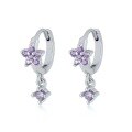wholesale S925 Sterling Silver Floral Pendant Ear Hoops with Plum Blossom and Zirconia, Fashionably Romantic and Sweet French-style Earrings-0-13