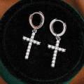 Sterling Silver Moissanite Cross Earrings for Women, Modern Style-0-4