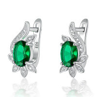 wholesale S925 Sterling Silver Emerald Flower Earrings, Luxe Elegant Vintage Advanced Banquet Floral Accessories-Silver 925 silver