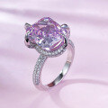 wholesale 925 Silver New European and American Style Luxuriously Set Large Diamond Ring 10*12 Pink Diamond High Carbon Diamond Ring for Women Cross-Border Wish Dropshipping-0-2