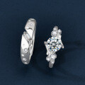 Sterling Silver Moissanite Couple Rings, Minimalist High-End Simulated Diamond Matching Bands Original Design Jewelry-0-1