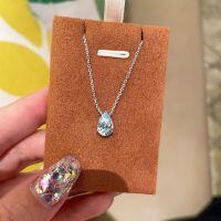 wholesale S925 Sterling Silver Sky Blue Teardrop Light Sea Blue High-Carbon Diamond Necklace for Women, Small Unique Design, High-End Sense, Light Luxury Collarbone Chain-Platinum>925 silver