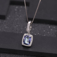 wholesale S925 Silver Light Luxury Colored Gemstone Pendant, European and American Fashion Personalized Crystal Necklace Pendant-Violet Blue 925 Silver