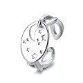 wholesale S925 Sterling Silver Korean-style Star Moon Geometric Pattern Open Adjustable Ring for Women-0-4