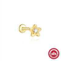 wholesale S925 Sterling Silver Irregular Butterfly Crown Inlaid Diamond Flat Head Threaded Ear Cartilage Stud, Popular in Europe and America for Its Elegant Temperament-Single gold #1