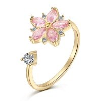 wholesale S925 Sterling Silver Euro-American Cross-Border INS Style Diamond-Inlaid Peach Blossom Stress-Relief Rotating Series Versatile Design Women's Ring-Gold DY120853-SG-BF Adjustable opening